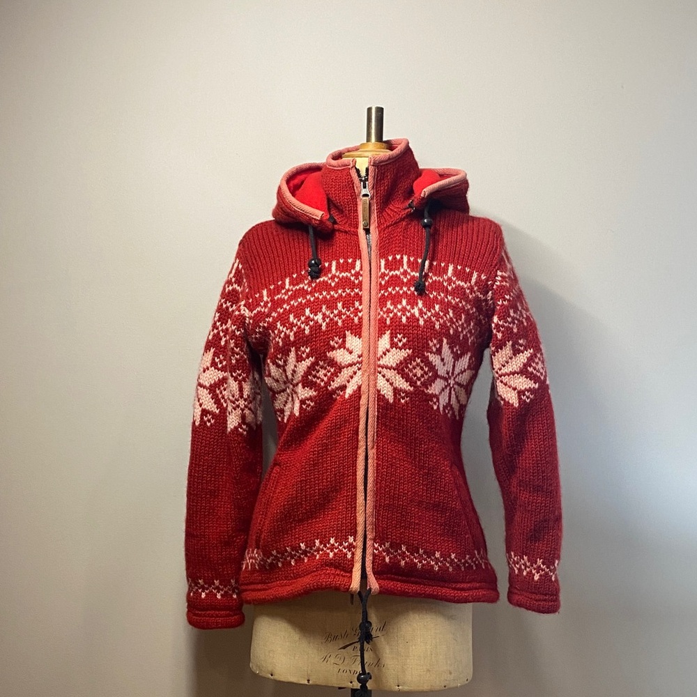 Ark Imports Zip up Sweater jacket -Snowflake Knit -sz small